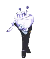 a pixel art drawing of a man in a suit holding a sword .