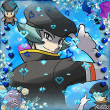 a picture of a cartoon character is surrounded by hearts and flowers