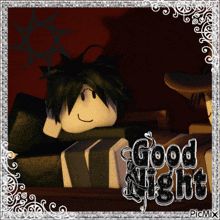 a picture of a person laying on a bed with the words " good night " on the bottom