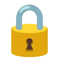 a yellow padlock with a keyhole and a blue handle