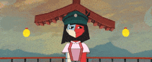 a cartoon drawing of a girl holding a cup