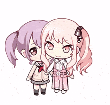 a drawing of two little girls with purple hair