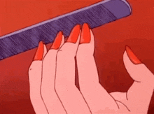 a cartoon of a woman with long red nails holding a comb .