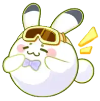 a cartoon of a white bunny wearing goggles and a bow tie