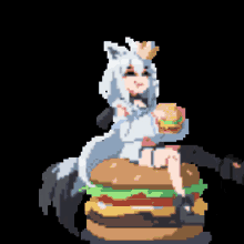 a pixel art drawing of a unicorn eating a hamburger