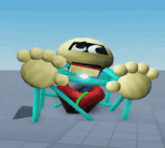 a cartoon character is sitting in a cage with a blue frame