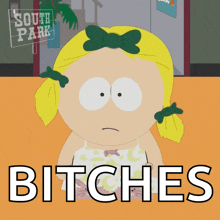 a picture of a girl from south park with the words bitches on the bottom