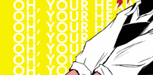 a black and white drawing of a girl with red hair and the words aortic work behind her