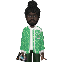 a man in a green jacket is holding a cigarette and a bag that says mighty cranberry