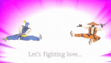 a cartoon of two ninjas fighting with the words let 's fighting love