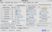 a screenshot of a program called natro macro showing allowed planters