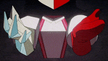 a close up of a cartoon character 's arms and legs with a red shoe in the foreground