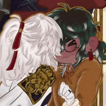 a couple of anime characters are kissing each other in a room .