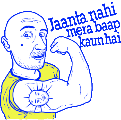 Man Shows Off Bicep Tattoo Saying 'Do You Know Who'S My Dad' In Hindi Sticker - Gup Shup Google Stickers