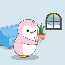 a cartoon of a penguin taking a selfie