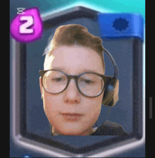 a man wearing glasses and headphones is on a card with the number 2