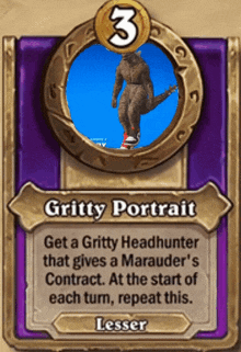 a card that says gritty portrait with a picture of a monster