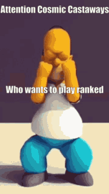 a picture of homer simpson with the caption attention cosmic castaways