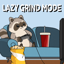 a raccoon is sitting on a couch playing video games