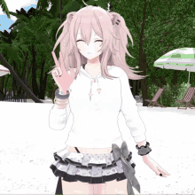 a girl with a white shirt and a black skirt is standing on a beach