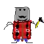 a pixel art drawing of a man in a plaid shirt holding a banana and a knife .