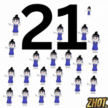 the number 21 is surrounded by a bunch of girls