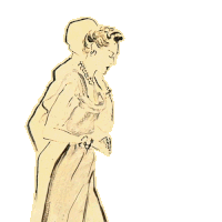 a drawing of a woman in a dress with a pearl necklace