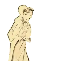 a drawing of a woman in a dress with a pearl necklace