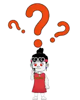 a girl with a question mark above her head is wearing a zhucita shirt