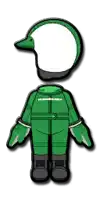 a cartoon character wearing a green jumpsuit and a helmet .