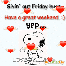 Snoopy Givin Out Friday Hugs GIF - Snoopy Givin Out Friday Hugs Have A Great Weekend GIFs