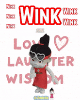 a cartoon girl wearing a red headband that says wink