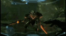a video game is being played on a computer screen with a flame coming out of the screen .
