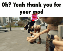 a cartoon character says " oh yeah thank you for your mod " in front of a pink pig