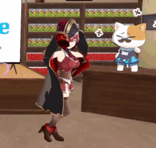 a cartoon character is standing next to a stuffed animal .