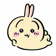 a cartoon drawing of a rabbit with pink cheeks and ears