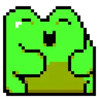 it looks like a pixel art of a frog with a surprised look on his face .