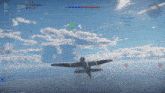 a video game shows a plane flying in the sky with a target in the foreground