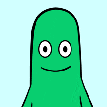a cartoon drawing of a green object with a smile on its face