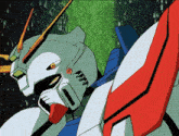 a close up of a robot 's head with a red tongue sticking out