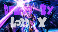 a picture of a purple cat with the words " dbz by lord x " above it