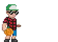 a pixel art of a man holding a cup of coffee and the word coffee
