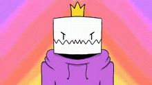 a cartoon character wearing a purple hoodie and a crown