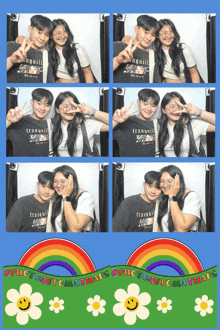 a man and a woman are posing for a photo in a photo booth
