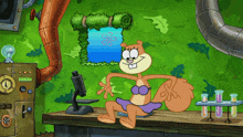 sandy cheeks from spongebob is sitting on a table