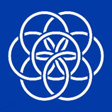 a blue background with white circles and a star in the middle