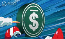 a green coin with a dollar sign on it and the word eco on the bottom