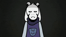 a cartoon character with red eyes and a green and yellow jacket