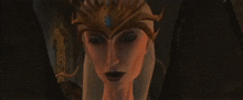 a close up of a woman 's face with a crown on