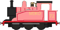 a pixel art drawing of a pink train with the number 72 on the side .